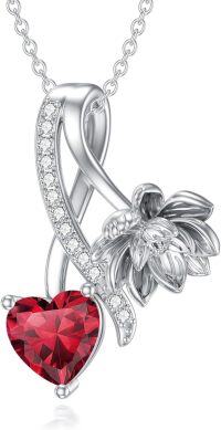 wholesale 925 Sterling Silver Birthstone Flower Necklace 12 Month Birth Flower Pendant for Women Christmas Birthday Jewelry-07-July-Lotus Flower