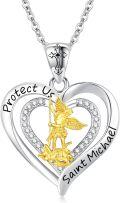wholesale 925 Sterling Silver Heart-Shaped Saint Michael Guardian Angel Pendant Necklace-0-0