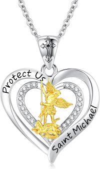 wholesale 925 Sterling Silver Heart-Shaped Saint Michael Guardian Angel Pendant Necklace-Saint Michael-B