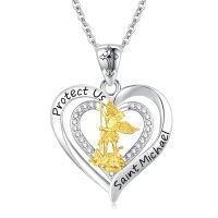 wholesale 925 Sterling Silver Saint Michael Archangel Heart Pendant Necklace Platinum Plated-Saint Michael-B