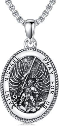 wholesale Sterling Silver Saint Medal Oval Necklace for Men Women Religious Jewelry-02-St Michael Medal