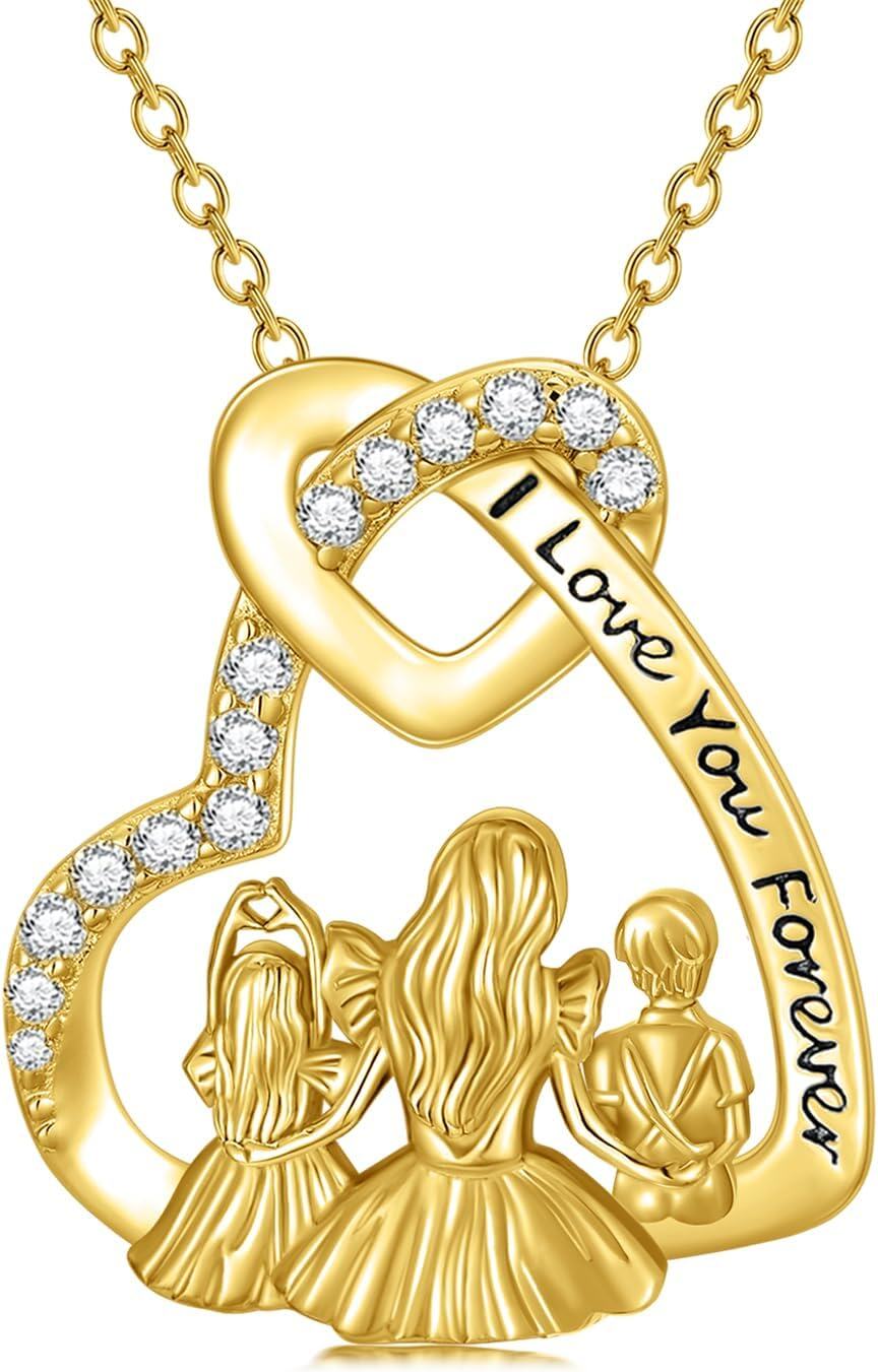 Sterling Silver 14K Gold Plated Mother Father Daughter Son Necklace Mother s Day Gift-0-1