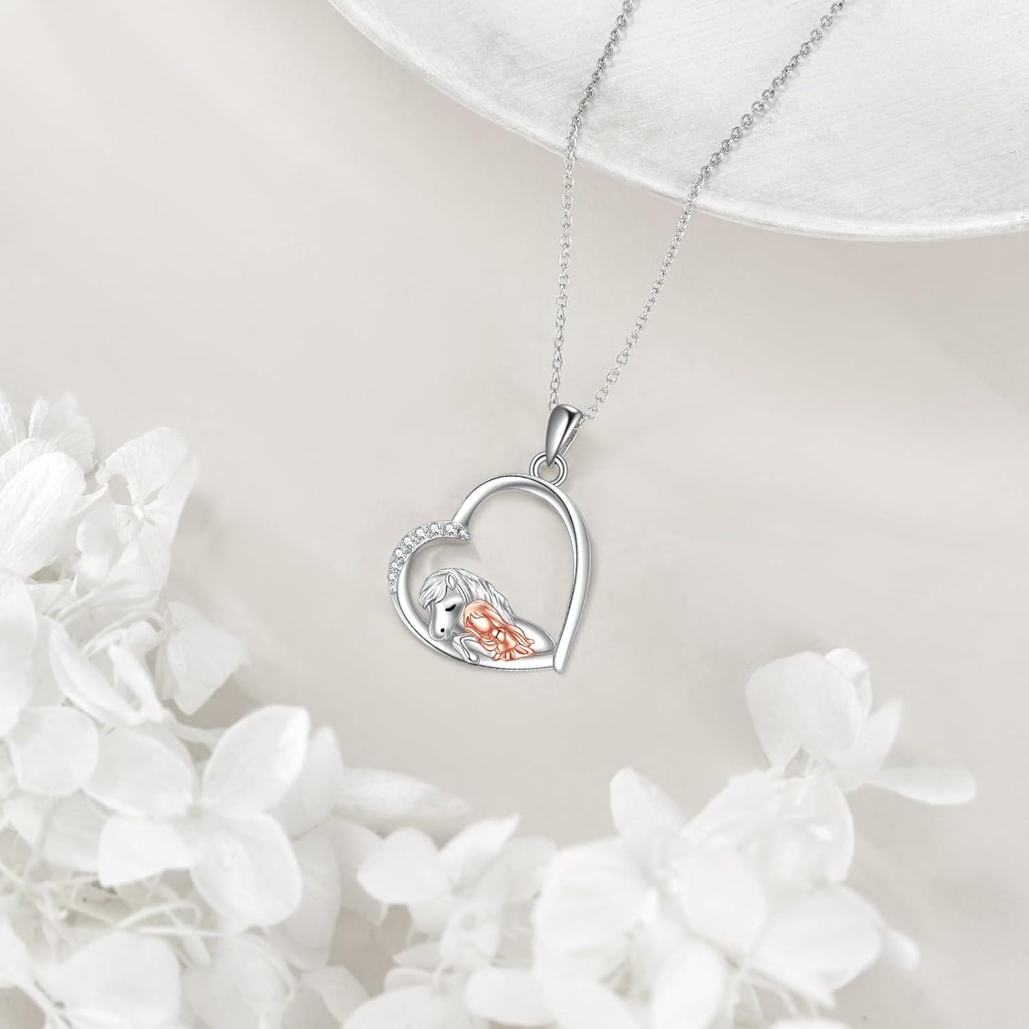 wholesale 925 Sterling Silver Opal Horse Pendant Necklace with Rose Gold Plated Accents and Chain - Gift for Equestrian Lovers-0-4