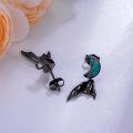 wholesale 925 Sterling Silver Turquoise Abalone Crescent Moon Bat Drop Earrings - Halloween  for Her-0-2