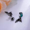 wholesale 925 Sterling Silver Crescent Moon Earrings Wholesale With Bat Wings And Turquoise Inlay-0-2