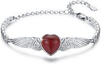 wholesale 925 Sterling Silver Birthstone Angel Wings Heart Bracelet for Women Mother s Day Gift-July