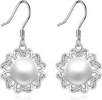 wholesale 925 Sterling Silver Celtic Knot Drop Dangle Pearl Earrings with Leverbacks (Silver)-Pearl flower earrings