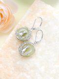 wholesale 14K Gold Plated Sterling Silver Round Natural Jade Earrings for Women-0-18