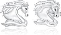 wholesale 925 Sterling Silver Tiny Horse Head Stud Earrings with Black Eyes and White Mane-Solid and Shiny Horse Head
