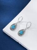 wholesale 925 Sterling Silver Genuine Turquoise Teardrop Filigree Leverback Dangle Earrings-0-4