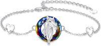 wholesale 925 Sterling Silver Rainbow Crystal Horse Head Charm Bracelet for Women and Girls - Adjustable Length Animal -Horse Crystal Bracelet #2