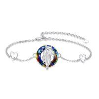 wholesale 925 Sterling Silver Horse Head Rainbow Crystal Heart Link Bracelet-Horse Crystal Bracelet #2