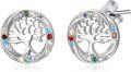 wholesale 925 Sterling Silver Tree of Life Stud Earrings Round Birthstone Jewelry Gifts-0-0
