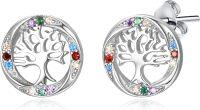 wholesale 925 Sterling Silver Tree of Life Stud Earrings Round Birthstone Jewelry Gifts-C