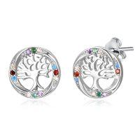 wholesale 925 Sterling Silver Colorful Gemstone Tree Of Life Earrings Wholesale With S925 Marking And Vibrant Stones For Women-C
