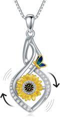 wholesale 925 Sterling Silver Butterfly & Yellow Flower Infinity Pendant Necklace with CZ Stones and Adjustable Chain 45cm-63cm Length - Unique  for Women Girls-0-0