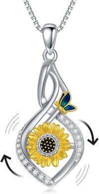 wholesale 925 Sterling Silver Butterfly & Yellow Flower Infinity Pendant Necklace with CZ Stones and Adjustable Chain 45cm-63cm Length - Unique  for Women Girls-Sunflower Necklace