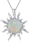wholesale 925 Sterling Silver Synthetic Opal Sun Charm Necklace - 18 Rhodium Plated Chain - 13mm Pendant-0-0