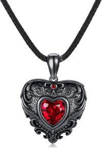 wholesale 925 Sterling Silver Red Crystal Heart Pendant Gothic Necklace for Women-Heart
