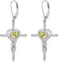 wholesale TOUPOP Cross Earrings For Women Infinity Peridot Cross Earrings Sterling Silver Religious Jewelry August Birthstone Earring With Heart Crystal Birthday Gifts For Women -0-0