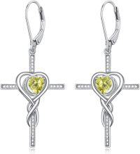 wholesale TOUPOP Cross Earrings For Women Infinity Peridot Cross Earrings Sterling Silver Religious Jewelry August Birthstone Earring With Heart Crystal Birthday Gifts For Women -undefined