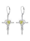 TOUPOP Sterling Silver Peridot Infinity Cross Earrings with Heart Crystal-0-0