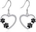 wholesale 925 Sterling Silver Paw Print Heart Drop Earrings - Adorable Animal Lover Gift for Her-0-0