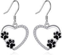 wholesale 925 Sterling Silver Paw Print Heart Drop Earrings - Adorable Animal Lover Gift for Her-Paw