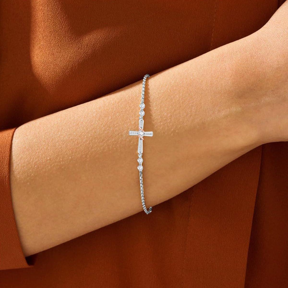 wholesale 925 Sterling Silver Cross CZ Adjustable Bangle Bracelet Gift for Women-0-1