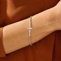 wholesale 925 Sterling Silver & Zircon Cross Bracelet for Women, Teens, Wife, Gift, 9 Inch Chain, 0.8x0.56 Inch Cross, 3mm Stones, Religious Jewelry-0-1