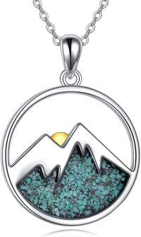 wholesale 925 Sterling Silver Turquoise and Sodalite Yin Yang Mountain Pendant Necklace-F-Turquoise
