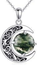 wholesale 925 Sterling Silver Green Moss Agate Crescent Moon Filigree Pendant Necklace for Women-0-0