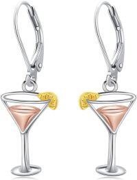 wholesale 925 Sterling Silver Cocktail Glass with Lemon Slice Dangle Earrings - Wine  for Women-Martini