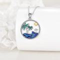 wholesale 925 Sterling Silver Blue Enamel Palm Tree & Wave Pendant Necklace for Women-0-3