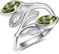 wholesale Sterling Silver Leaf Ring with Birthstone Adjustable Wrap Promise Engagement Wedding Rings for Women-0-18