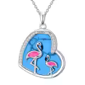 TOUPOP Stainless Steel Turquoise Flamingo Heart Necklace Christmas Gift-0-0