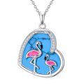 TOUPOP Stainless Steel Turquoise Flamingo Heart Necklace Christmas Gift-0-0