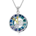 TOUPOP Sterling Silver Blue Crystal Snowflake Clock Pendant Necklace-0-0