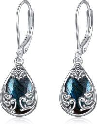 wholesale 925 Sterling Silver Labradorite Teardrop Celtic Filigree Leverback Earrings-Labradorite