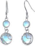 wholesale 925 Sterling Silver Blue Moonstone Celtic Knot Drop Dangle Leverback Earrings 3cm Long-0-0