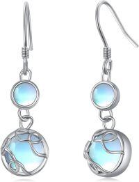 wholesale 925 Sterling Silver Blue Moonstone Celtic Knot Drop Dangle Leverback Earrings 3cm Long-L-Filigree Moonstone