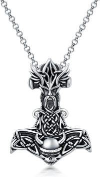 wholesale 925 Sterling Silver Viking Mjolnir Hammer Pendant Necklace with Skull Design and Celtic Knotwork Elements-A-thor hammer