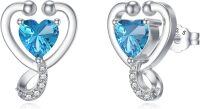 wholesale 925 Sterling Silver 12 Months Birthstone Stethoscope Heart Stud Earrings for Women-Sky Blue