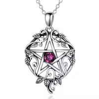 wholesale 925 Sterling Silver Pentagram Necklace with Birthstone Wiccan Tetragrammaton Gift for Women-02-Feb