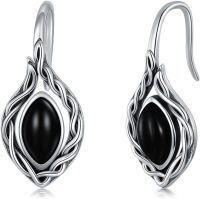 wholesale 925 Sterling Silver Black Onyx & Red Agate Celtic Knot Teardrop Dangle Earrings-Black Onyx