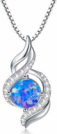 wholesale Sterling Silver 7 Color Opal Infinity Swirl Pendant Necklace (18 +2 )-Redish Blue