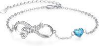 wholesale 925 Sterling Silver Birthstone Sister Infinity Bracelet with Heart-03 Mar