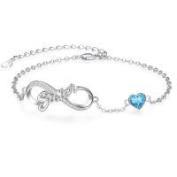 wholesale 925 Sterling Silver Birthstone Sister Infinity Bracelet with Heart-03 Mar