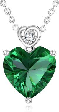 wholesale 14K White Gold 3ct Garnet Amethyst Aquamarine Emerald Ruby Peridot Sapphire Tourmaline Citrine Topaz Birthstone Pendant Necklace-B5:White Gold-May-Emerald