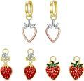 wholesale 925 Sterling Silver Red Enamel Strawberry Flower Drop Earring Sets for Women Gift (Set of 6)-0-0